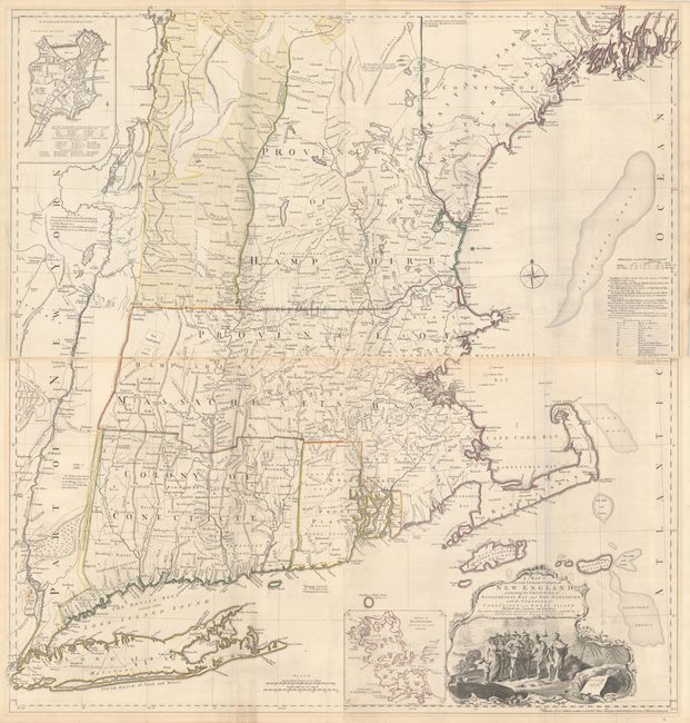 [On 2 Joined Sheets] A Map of the Most Inhabited Part of New England, Containing the Provinces of Massachusets Bay and New Hampshire, with the Colonies of Conecticut and Rhode Island...