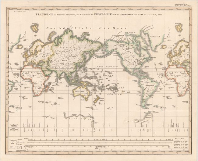 Planiglob in Mercators Projection, zur Uebersicht der Erdflache und der Seereisen...