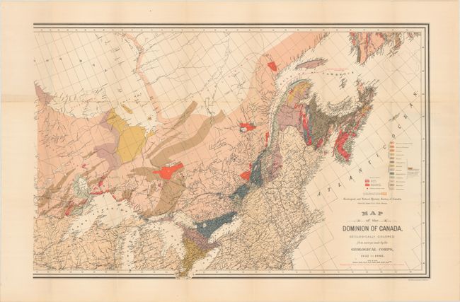 [On 2 Sheets] Map of the Dominion of Canada. Geologically Colored from Surveys Made by the Geological Corps, 1842 to 1882
