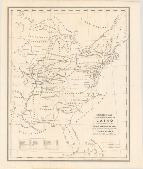 Skeleton Map Shewing the Position of Cairo at the Confluence of the Ohio & Mississippi Rivs. and Its Connection with All Parts of the United States by Rail Roads Rivers and Canals