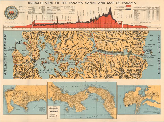 Bird's-Eye View of the Panama Canal and Map of Panama