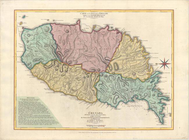 Grenada Divided into its Parishes, Surveyed by Order of His Excellency Governor Scott / Carte de l'Isle de la Grenade Cedee a la Grande Bretagne par le Dernier Traite de Paix