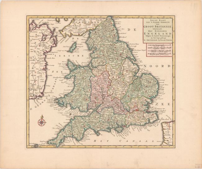 Nieuwe Kaart van 't Zuider Gedeelte van Groot Britannie Behelzende het Koningryk Engeland Volgens de Laatste Waarnemingen...