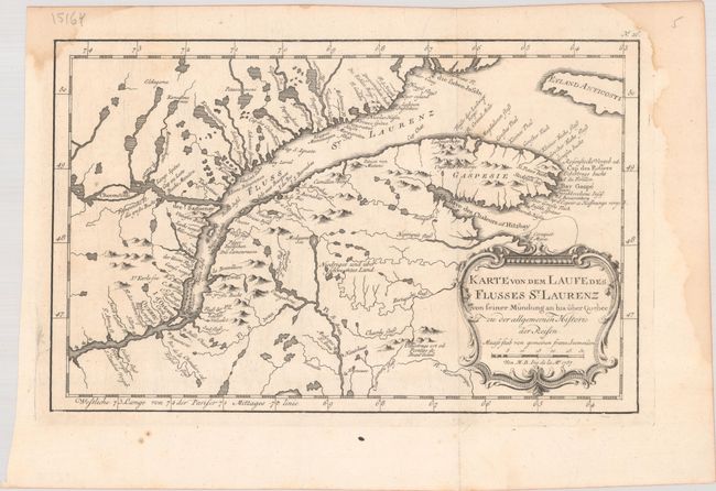 Karte von dem Laufe des Flusses St. Laurenz von Seiner Mundung an bis Uber Quebece zu der Allgemeinen Historie der Reisen