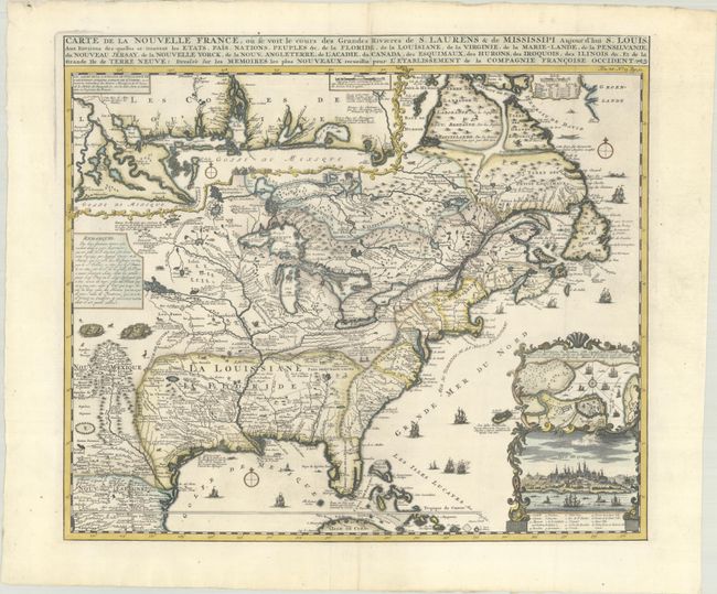 Carte de la Nouvelle France, ou se Voit le Cours des Grandes Rivieres de S. Laurens & de Mississipi Aujour d'hui S. Louis, aux Environs des-quelles se Trouvent les Etats, Pais, Nations, Peuples &c. de la Floride...