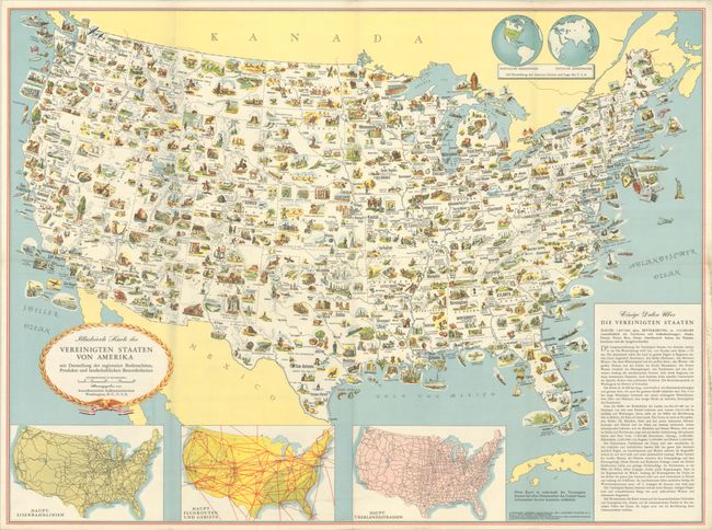 Illustrierte Karte der Vereinigten Staaten von Amerika mit Darstellung der Regionalen Bodenschatze, Produkte und Landschaftlichen Besonderheiten
