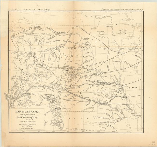 Map of Nebraska from Explorations of Lt. G.K. Warren Topl. Engrs. in 1855, 56, & 57, and Other Authorities