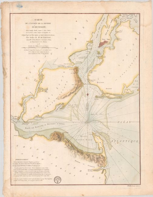 Carte de l'Entree de la Riviere d'Hudson, Depuis Sandy-Hook Jusques a New-York, avec les Bancs, Sondes, Marques de Navigation &c...