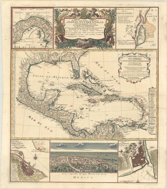 Mappa Geographica, Complectens I. Indiae Occidentalis Partem Mediam Circum Isthmum Panamensem II. Ipsumq Isthmum. III. Ichnographiam Praecipuorum Locorum & Portuum ad has Terras Pertinentium...