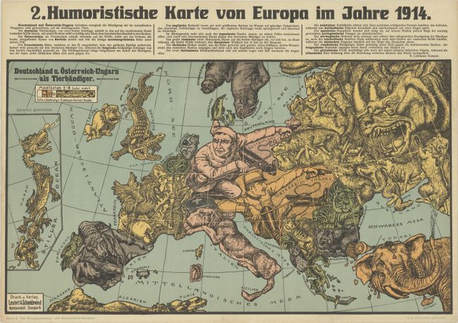 [Lot of 3] Humoristische Karte von Europa im Jahre 1914 [and] 2. Humoristische Karte von Europa im Jahre 1914 [and] Humorist. Darstellung der Wappen underer Feinde 1914