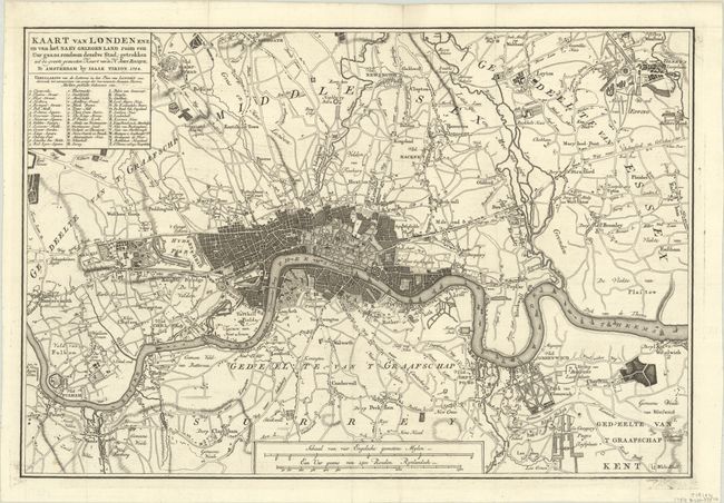 Kaart van Londen Enz. en van het Naby Gelegen Land Ruim een uur Gaans Rondsom Dezelve Stad...