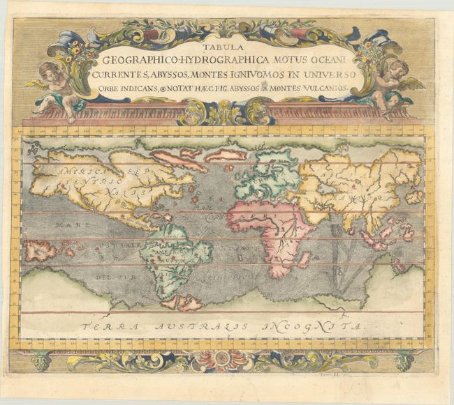 Tabula Geographico-Hydrographica Motus Oceani Currentes, Abyssos, Montes Igniuomos in Universo Orbe Indicans...