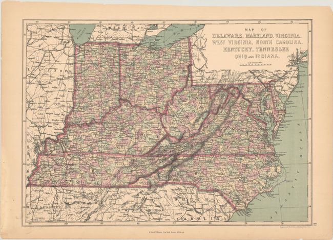 Map of Delaware, Maryland, Virginia, West Virginia, North Carolina, Kentucky, Tennessee Ohio and Indiana