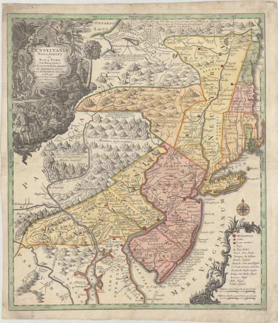 Pensylvania Nova Jersey et Nova York cum Regionibus ad Fluvium Delaware in America Sitis, Nova Delineatione ob Oculos Posita
