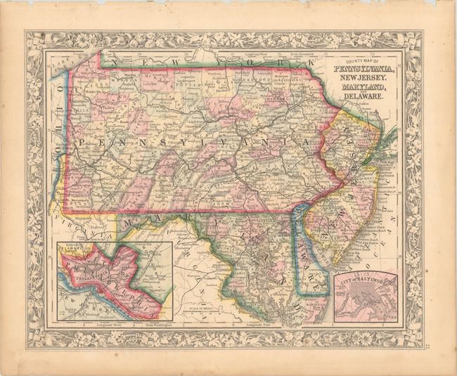 County Map of Pennsylvania, New Jersey, Maryland, and Delaware