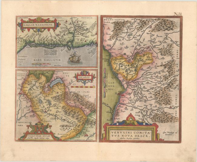 Gallia Narbonens [on sheet with] Sabaudiae Ducat. Auctore Aegidio Bulionio Belgae [and] Venuxini Comitatus Nova Descr. Auctore Stephano Ghebellino