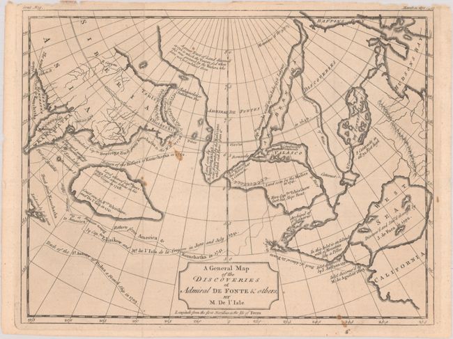 A General Map of the Discoveries of Admiral de Fonte & Others, by M. De l'Isle