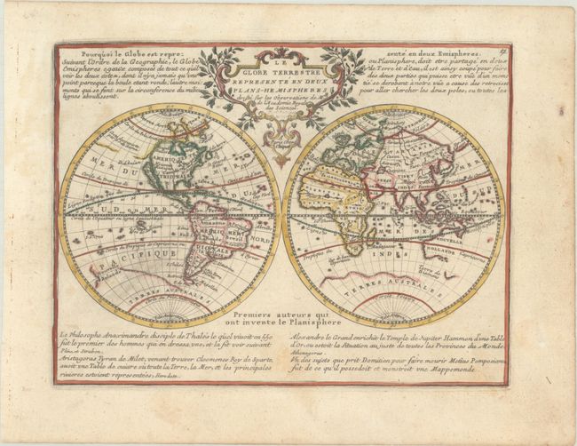 Le Globe Terrestre Represente en Deux Plans-Hemispheres Dressee sur les Observations de Mrs. de l'Academie Royale des Sciences...