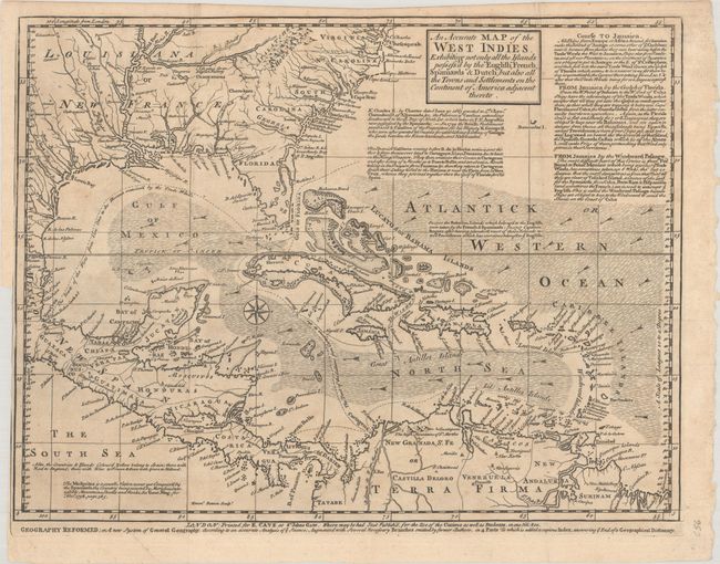 An Accurate Map of the West Indies. Exhibiting Not Only All the Islands Possess'd by the English, French, Spaniards & Dutch, but Also All the Towns and Settlements on the Continent of America Adjacent Thereto