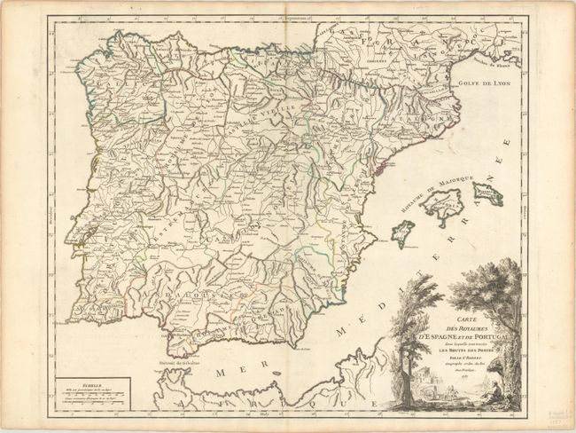 Carte des Royaumes d'Espagne et de Portugal dans Laquelle sont Tracees les Routes des Postes