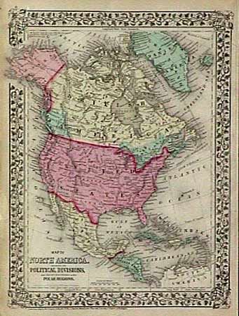 Map of North America showings its Political Divisions, and Recent Discoveries in the Polar Regions