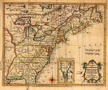 A New Map of the British Dominions in North America with the Limits of the Governments annexed thereto by the late Treaty of Peace, and settled by Proclamation, October 7th, 1763