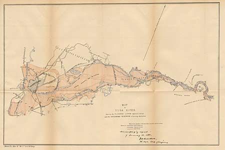 Map of Yuba River showing the Flooded Lands adjacent thereto and the Impounding Reservoir of mining districts