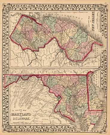 County Map of Maryland and Delaware [on sheet with] County Map of New Jersey