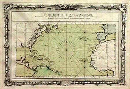 Carte Reduite de l'Ocean Occidental, Contenant les Cotes Occidentales de l'Europe et de l'Afrique et les Cotes Orientales de l'Amerique