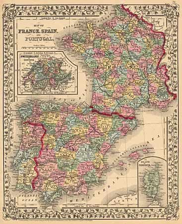 Map of France, Spain and Portugal