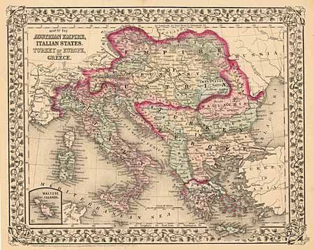 Map of the Austrian Empire, Italian States, Turkey in Europe & Greece