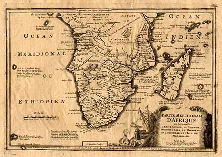 Partie Meridionale d'Afrique ou se trouvent la Basse Guiness, la Cafrerie, Monomotapa, les Monoenugi, le Zanguebar et l'Isle de Madagascar
