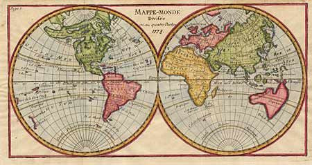 Mappe-Monde Divisee en ses quatre Parties