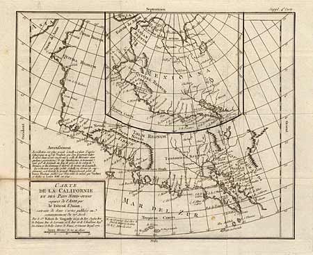 Carte de la Californie et des Pays Nord-Ouest separes de l'Asie par le Detroit d'Anian