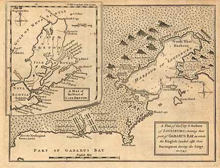 A Plan of the City & Harbour of Louisburg; shewing that part of Gabarus Bay in which the English landed, also their Encampment during the siege in 1745