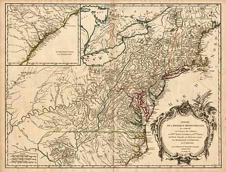 Partie de l'Amerique Septentrionale qui comprend le Cours de l'Ohio, la Nlle Angleterre, la Nlle York, le New Jersey, la Pensylvanie, le Maryland, la Virginie, la Caroline