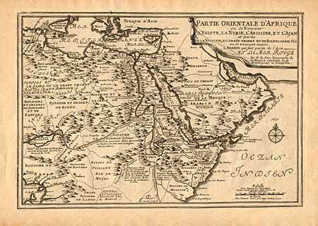 Partie Orientale d'Afrique ou se trouvent l'Egipte, la Nubie, l'Abissine, et l'Ajan et partie de la Nigritie, du Grand Desert et du Bildulgerid &c. ou se trouvent encore l'Arabie qui fait partie de l'Asie