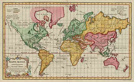 Mappe Monde suivant la projection des cartes reduites