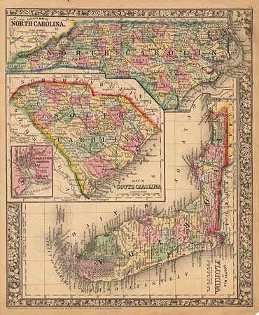 County Map of North Carolina[on sheet with] County Map of South Carolina [and] County Map of Florida