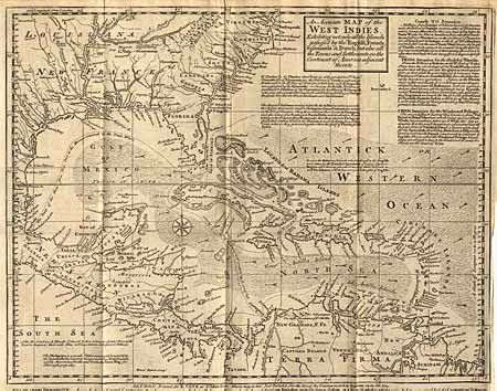 An Accurate Map of the West Indies Exhibiting not only all the Islands posses'd by the English, French, Spaniards & Dutch, but also all the Towns and Settlements on the Continent of America Adjacent thereto