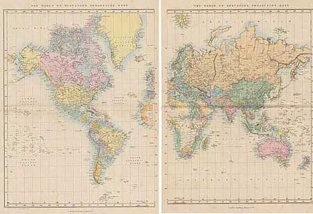 The World on Mercator's Projection West & East (2 sheets]