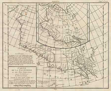 Carte de la Californie et des pays Nord-Ouest separes de l'Asie par la Detroit D'Anian