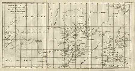Partie de la carte du Captaine Cluny auteur d'une ouvrage Anglois Intitute American Traveller publie a London en 1769