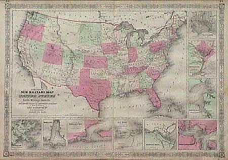 New Military Map of the United States showing the Forts, Military Posts &c. with Enlarged Plans of Southern Harbors