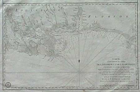 Carte d'une partie des Cotes de la Floride et de la Louisiane, contenant le Cours du Mississipi, Depuis ses Embouchures jusqu a la Riviere Rouge, l'Entre de la Mobile, et les Baies de Pensacola, de Ste. Rose et de S. Joseph