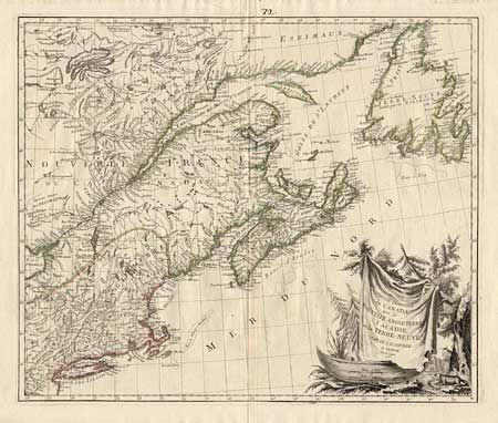 Partie Orientale du Canada, avec la Nouvelle Angleterre, l'Acadie, et la Terre-Neuve