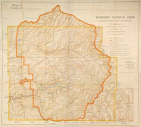 Yosemite National Park showing the change in boundaries recommended by Commission appointed pursuant to Act of Congress approved April 28 1904