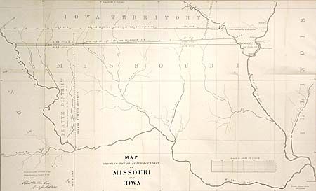 Map Showing the Disputed Boundary between Missouri and Iowa