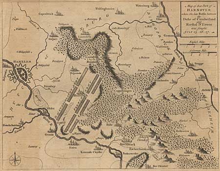 Map of that Part of Hannover where the late Battle between the Duke of Cumberland and Marshal D'Etrees was fought July 25-26-27