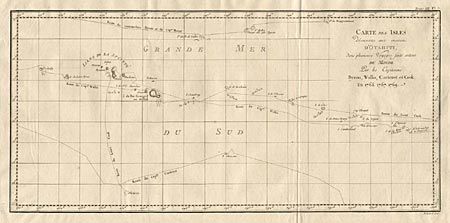Carte des Isles dcouvertes aux environs d' Otahiti dans plusieurs Voyages faits autour du monde Par les Capitaines Byron, Wallis, Carteres et Cook En 1765, 1767, 1769